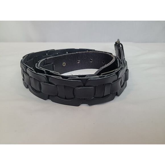 Talbot's Medium Black Belt Woven Genuine Leather SILVER RECTANGLE buckle - Picture 2 of 6